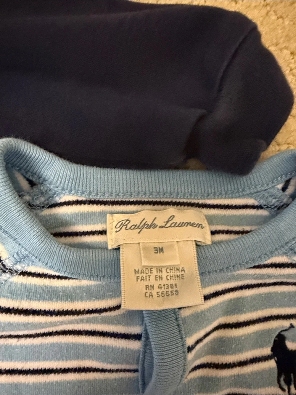 Ralph Lauren Blue Stripe Footed One-Piece & Navy Polo Footed Romper Set
